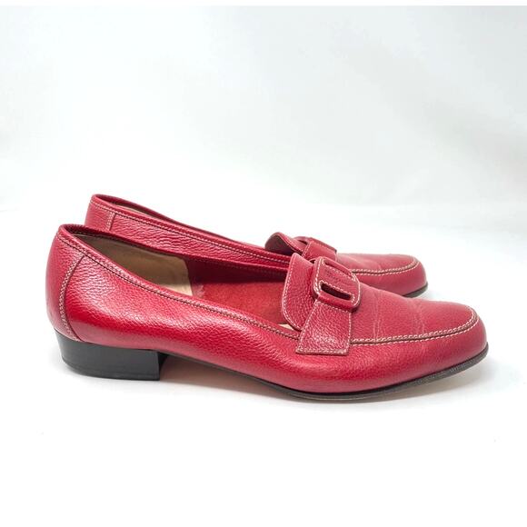 Ferragamo Red Loafers Slides Flats Leather Vintage 6.5 - Picture 1 of 12